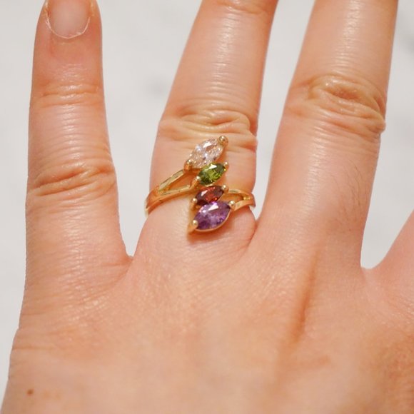 Gold Ring with 4 Multi Colour Stones - Picture 4 of 4